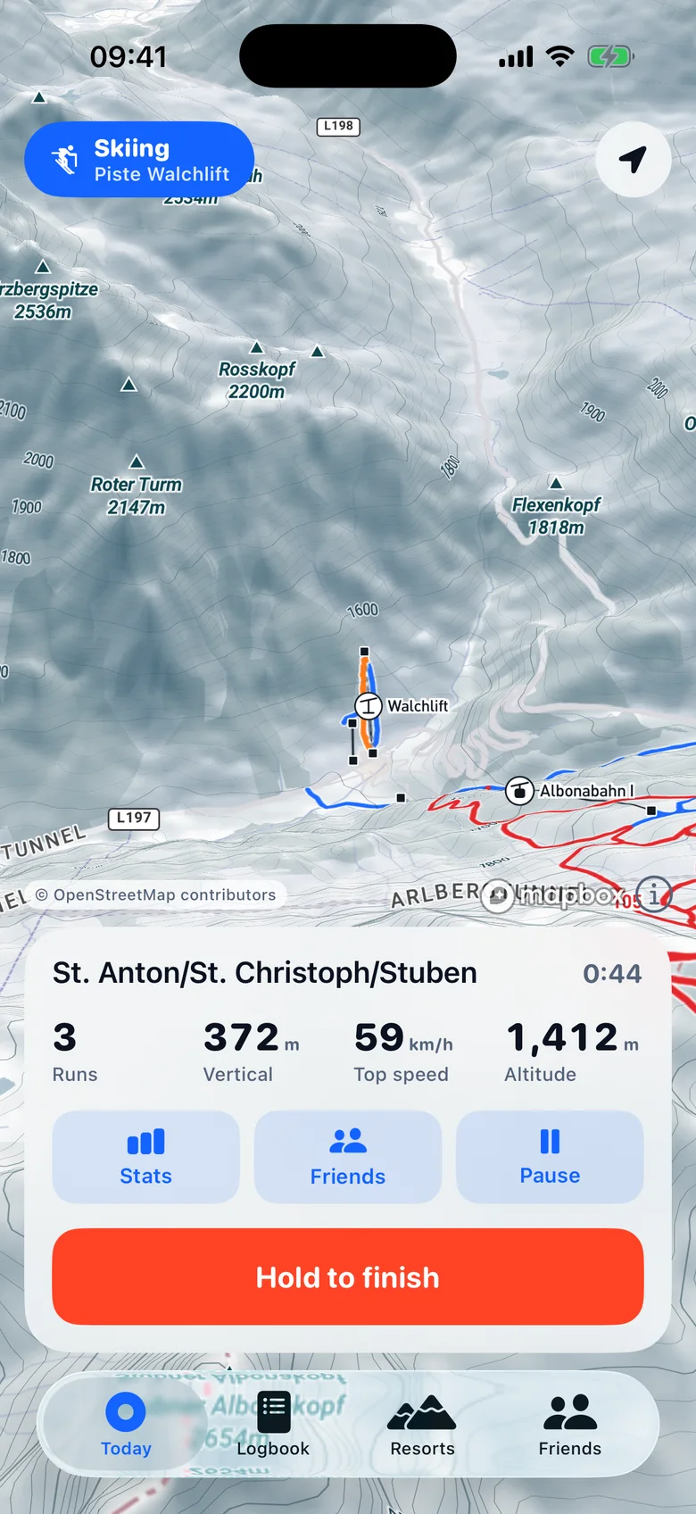 Recording a ski day in Skitally: runs, vertical and top speed over the map